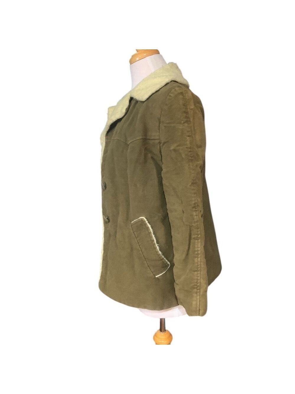 ❤️Vintage 50’s era olive green Sherpa lined button up jacket size small - Picture 4 of 6